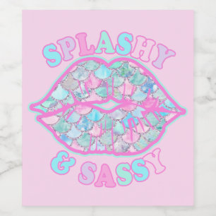 Girly Splashy & Sassy Pink Turquoise Mermaid Kiss Wijn Etiket