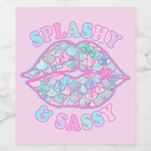Girly Splashy & Sassy Pink Turquoise Mermaid Kiss Wijn Etiket (Enkel label)