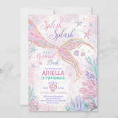 Girly Splish Mermaid Birthday Bash Party Kaart (Voorkant)