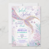 Girly Splish Mermaid Birthday Bash Party Kaart (Voorkant)