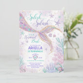 Girly Splish Mermaid Birthday Bash Party Kaart (Staand voorkant)