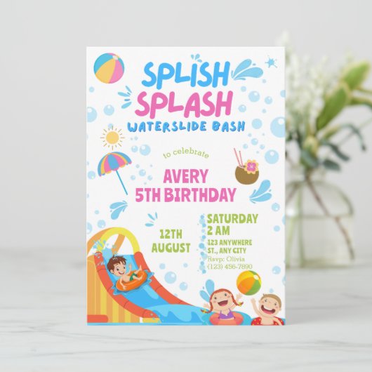 Girly Splish Splash Birthday Pool Party Birthday Kaart (Staand voorkant)