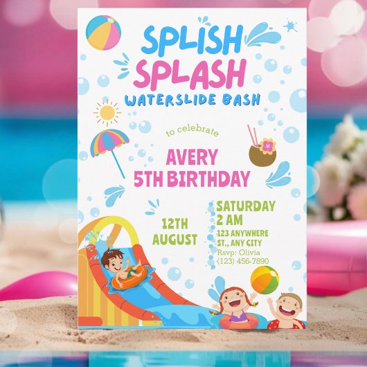 Girly Splish Splash Birthday Pool Party Birthday Kaart