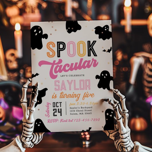 Girly Spooktacular Halloween Verjaardag Uitnodigin Kaart