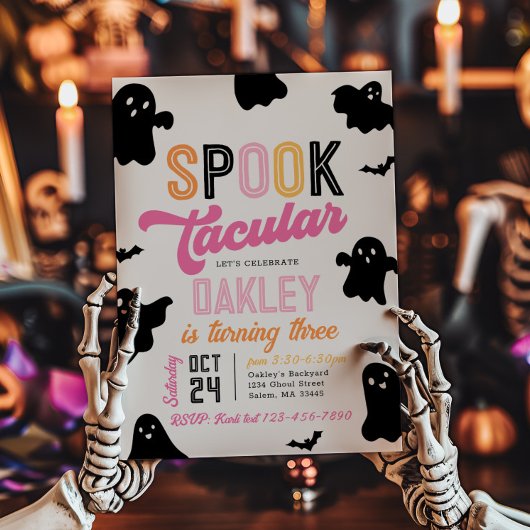 Girly Spooktacular Halloween Verjaardag Uitnodigin Kaart