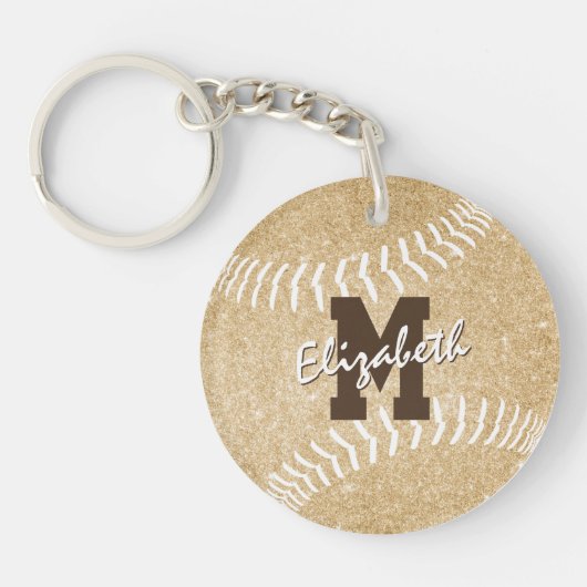 Girly Sports Gold Monogrammed Softball Bag label Sleutelhanger (Voorkant)