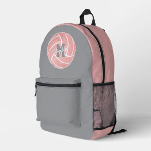 Girly Sports Grijs Roze Monogrammed Volleybal Bedrukte Rugzak