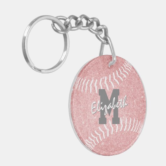Girly Sports Roze Monogrammed Softball Bag label Sleutelhanger (Voorkant Links)