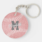 Girly Sports Roze Monogrammed Softball Bag label Sleutelhanger (Achterkant)