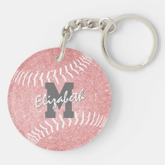 Girly Sports Roze Monogrammed Softball Bag label Sleutelhanger (Achterkant)