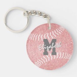 Girly Sports Roze Monogrammed Softball Bag label Sleutelhanger