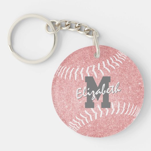 Girly Sports Roze Monogrammed Softball Bag label Sleutelhanger (Voorkant)