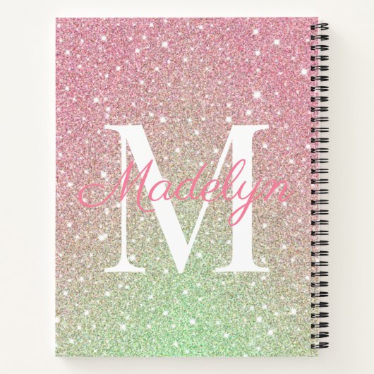 Girly sprankelt Kleurrijke Glitter Monogram Naam Notitieboek (Achterkant)