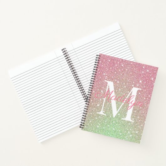 Girly sprankelt Kleurrijke Glitter Monogram Naam Notitieboek (Binnen)