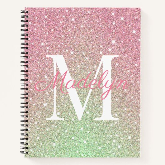 Girly sprankelt Kleurrijke Glitter Monogram Naam Notitieboek (Voorkant)