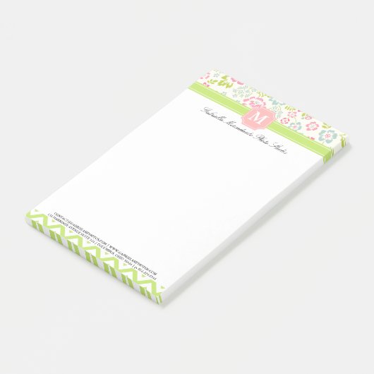 Girly Spring Floral Chevron gepersonaliseerd monog Post-it® Notes (Schuin)
