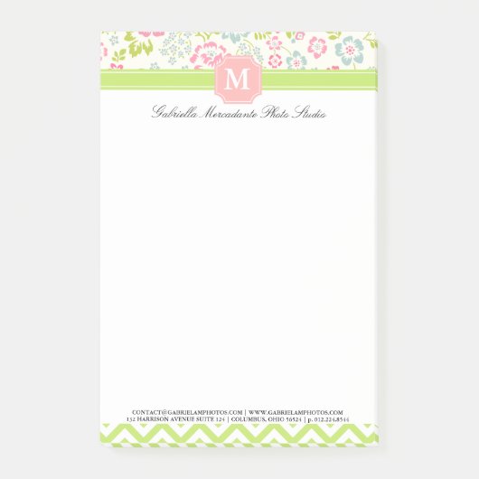 Girly Spring Floral Chevron gepersonaliseerd monog Post-it® Notes (Voorkant)