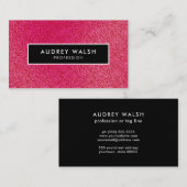 Girly Stijlvolle Faux Magenta Glitter Zwart Visitekaartje (Voorkant / Achterkant)