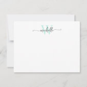 Girly Stijlvolle Grijs Aqua Monogram Naam Script Notitiekaartje (Voorkant)
