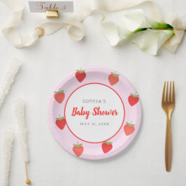 Girly Strawberry Pink Baby shower Papieren Bordje