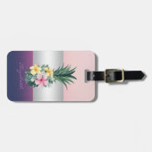 Girly Stripe, ananas Tropische bloemen Bagagelabel (Voorkant horizontaal)