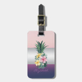 Girly Stripe, ananas Tropische bloemen Bagagelabel (Voorkant verticaal)