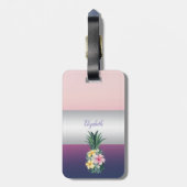 Girly Stripe, ananas Tropische bloemen Bagagelabel (Achterkant verticaal)