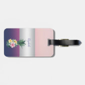 Girly Stripe, ananas Tropische bloemen Bagagelabel (Achterkant horizontaal)