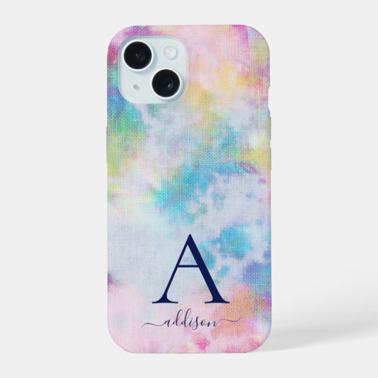 Girly Stropdas-Dye Colorful Monogram Name iPhone 15 Case (Achterkant)