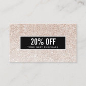 Girly Stylish Champagne Glitter Black Coupon Kaart Visitekaartje (Voorkant)