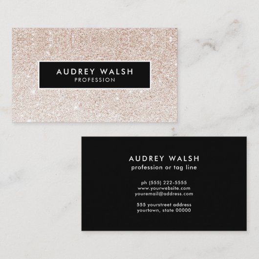 Girly Stylish Champagne roze glitter en Black Visitekaartje (Voorkant / Achterkant)