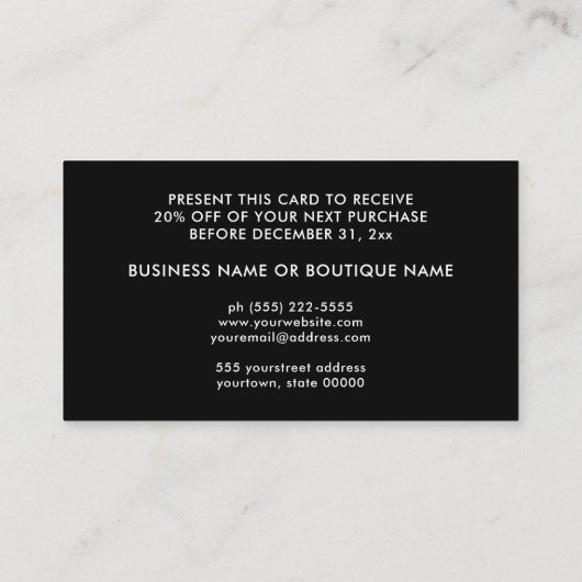 Girly Stylish Raspberry Glitter Black Coupon Kaart Visitekaartje (Achterkant)