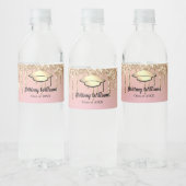 Girly Stylish Roos Gold Glitter Graduation Party Waterfles Etiket