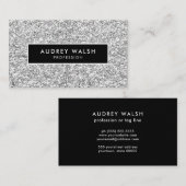 Girly Stylish Silver Glam glitter en Black Visitekaartje (Voorkant / Achterkant)