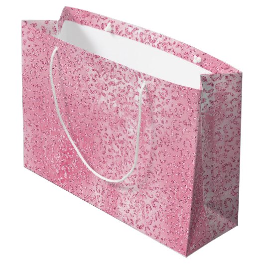  Girly Sugar Pink Glitter Luipaard Groot Cadeauzakje (Achterkant Gekanteld)