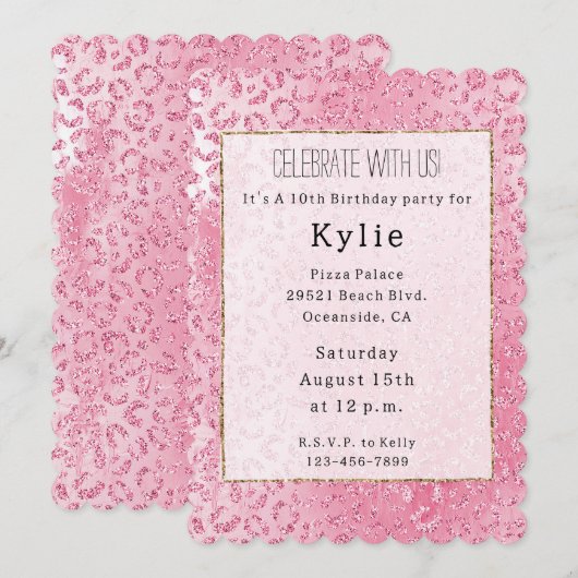  Girly Sugar Pink Glitter Luipaard Kaart (Voorkant / Achterkant)