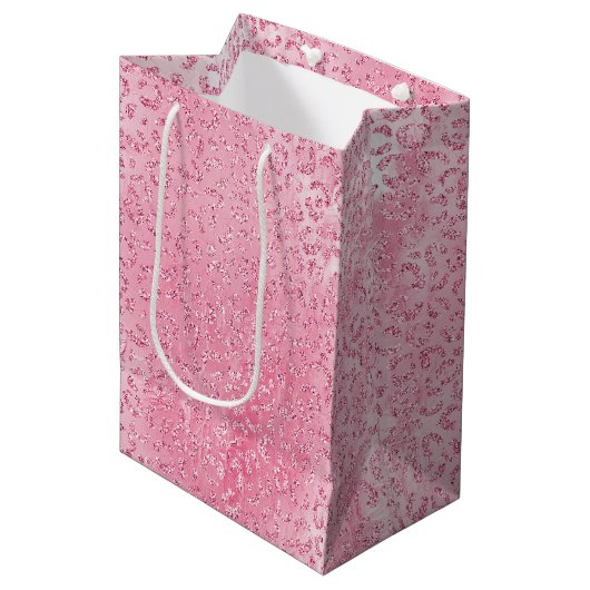  Girly Sugar Pink Glitter Luipaard Medium Cadeauzakje (Voorkant Gekanteld)