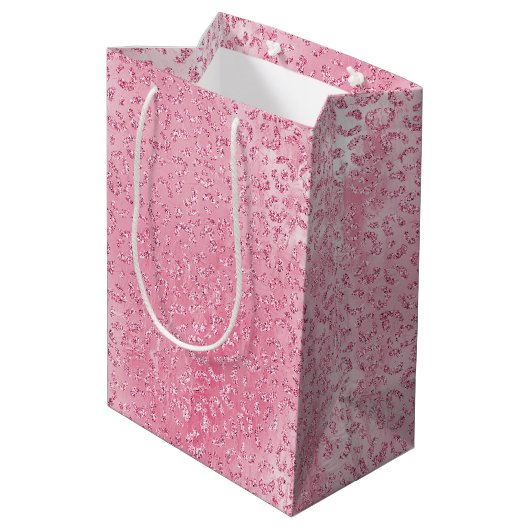  Girly Sugar Pink Glitter Luipaard Medium Cadeauzakje (Achterkant Gekanteld)