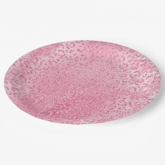 Girly Sugar Pink Glitter Luipaard Papieren Bordje (Gekanteld)
