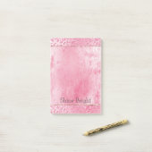 Girly Sugar Pink Glitter Luipaard Post-it® Notes (Op bureau)