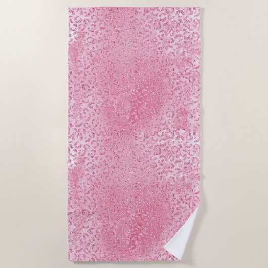 Girly Sugar Pink Glitter Luipaard Strandlaken (Voorkant)
