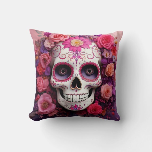 Girly Sugar Skull-Sierkussen Kussen (Voorkant)