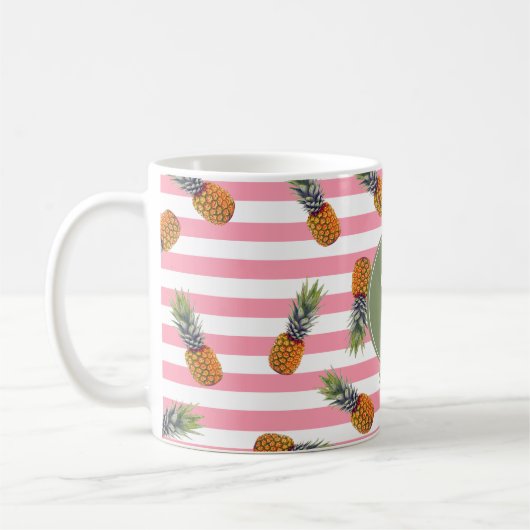 Girly Summer Pineapple Pattern | Roze strips Koffiemok (Links)