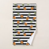 Girly Summer Pineapple Pattern | Zwarte streep Bad Handdoek (Handdoek)