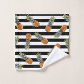 Girly Summer Pineapple Pattern | Zwarte streep Bad Handdoek (Wasdoekje)