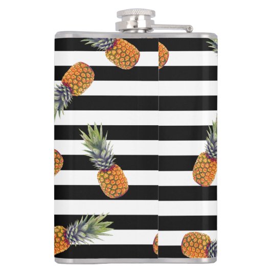 Girly Summer Pineapple Pattern | Zwarte streep Heupfles (Achterkant)