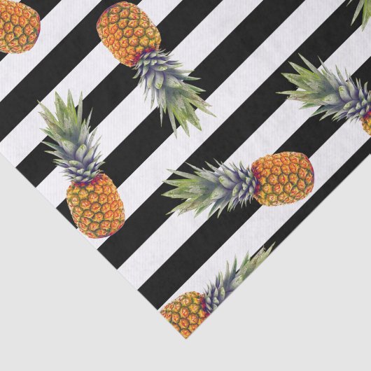 Girly Summer Pineapple Pattern | Zwarte streep Tissuepapier (Detail)