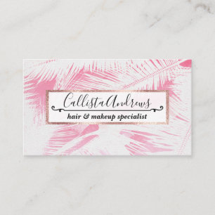 Girly Summer Pink White Tropical Palm Tree Fronds Visitekaartje