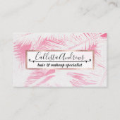 Girly Summer Pink White Tropical Palm Tree Fronds Visitekaartje (Voorkant)