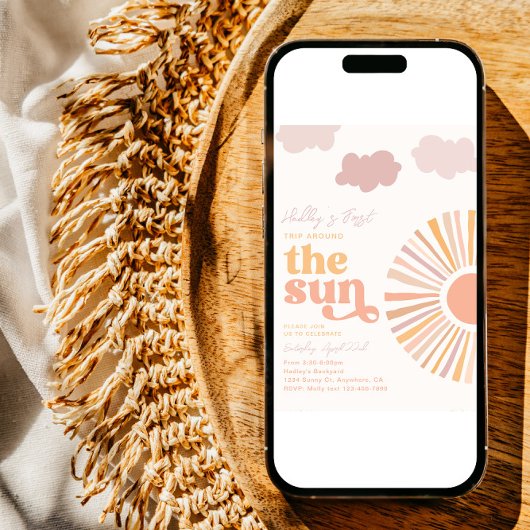 Girly Sun eerste verjaardag uitnodiging